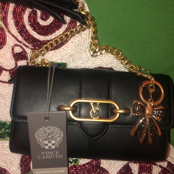 Holiday price drop tag Vince Camuto Fenel leather black and gold crossbody bag - Picture 2 of 8
